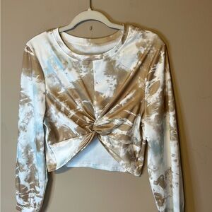 Tie-Dye Twist Front Long Sleeve Crop Top